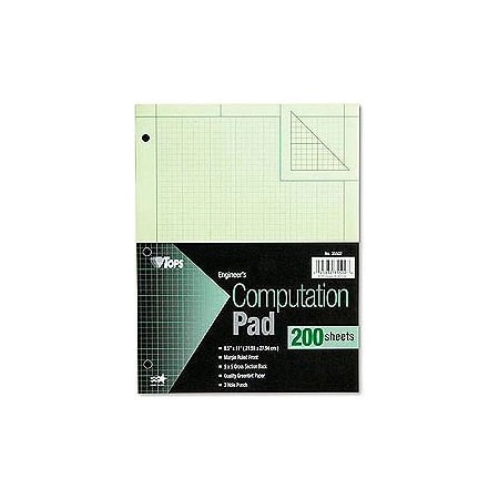 Engineering Computation Pad, 8-1/2x11, 3-Hole, 16 Lb. Green Bond, 100 Sheets/Pad